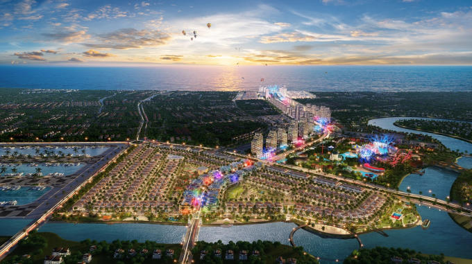 Trục đại lộ trung tâm Sun Riverside Village lấy cảm hứng từ Ocean Drive - một trong những đại lộ nổi tiếng nhất tại Miami. Ảnh phối cảnh minh họa.