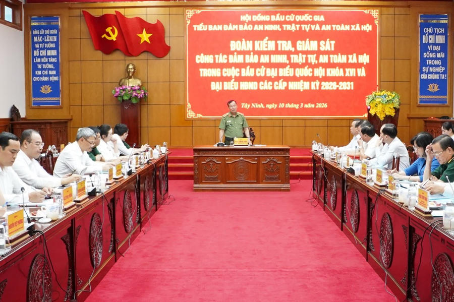 Thượng tướng Lê Tấn Tới phát biểu tại buổi làm việc.