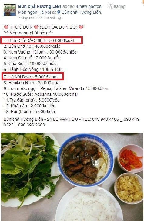 Tổng thống Mỹ ăn bún chả và uống bia. (Ảnh: Internet)