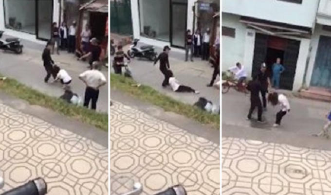 Hình ảnh nam thanh niên đánh dồn dập cô gái gây sự chú ý (ảnh cắt từ clip).