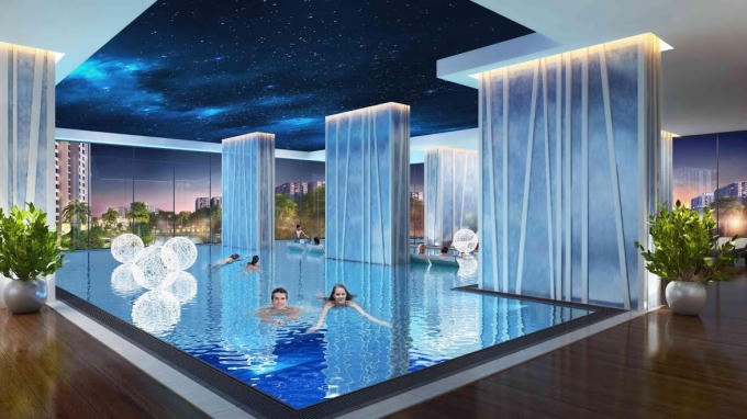A3 cũng là tòa căn hộ duy nhất tại dự án hiện nay sở hữu bể bơi bốn mùa hiện đại.