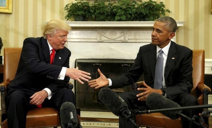 Tổng thống Barack Obama gặp mặt Tổng thống đắc cử Donald Trump hôm 10/11 tại Nhà Trắng. (Ảnh: Reuters)