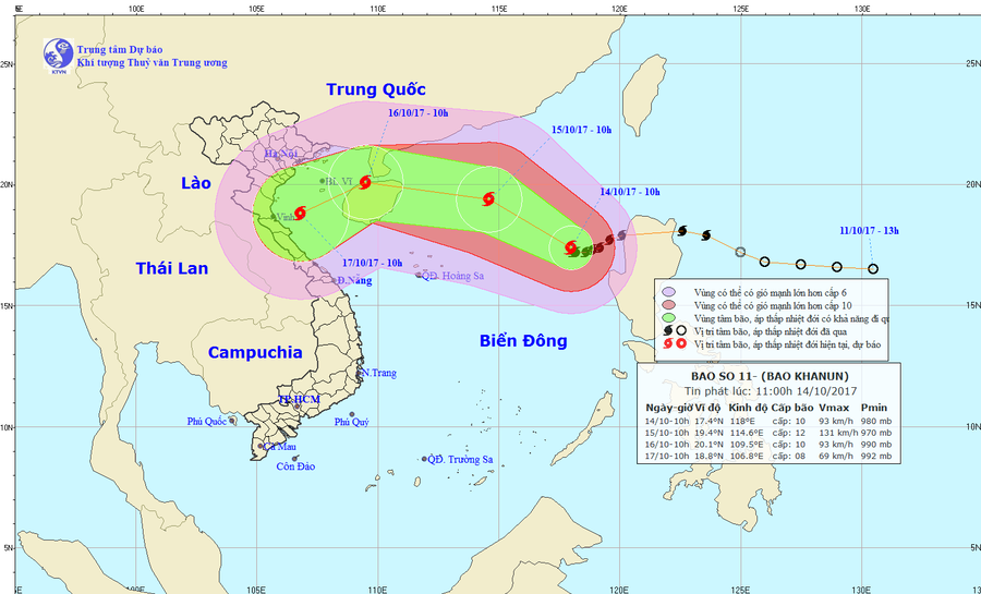 Vị trí, hướng đi của cơn bão số 11. Ảnh: nchmf.gov.vn