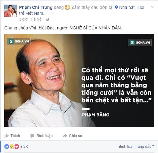 Nghệ sĩ Chí Trung bày tỏ cảm xúc đau đớn để tiễn biệt bác Phạm Bằng, người "Nghệ Sĩ Nhân Dân"