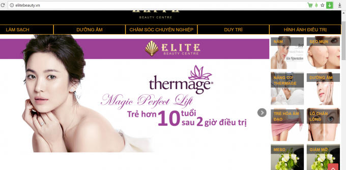 Quảng cáo làm đẹp trên trang có tên Elite.