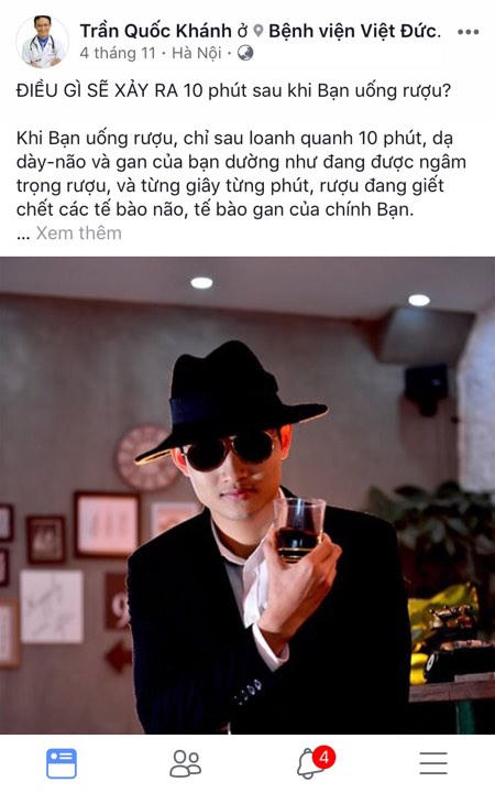 Khánh thường xuyên chia sẻ, tâm sự về những tác hại ảnh hưởng đến sức khỏe mọi người. Mỗi Satus của chàng bác sĩ điển trai này luôn nhận được hàng ngàn lượt like, hàng trăm bình luận về sức khỏe...