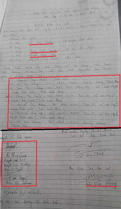 Biên bản án mà các nhân chứng và đại diện công an xã Lộc Ngãi đều cho rằng mình chỉ ký chứ không biết nội dung biên bản.