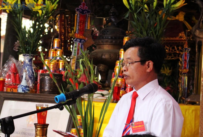 Ông Bùi Huy Lễ - Chủ tịch xã Thành Lợi phát biểu khai mạc buổi lễ. (Ảnh: Đức Biên)