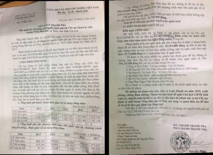 Kết luận số 07/KL-TTr ngày 18/4/2018 của Thanh tra tỉnh Gia Lai về sai phạm tài chính tại Chi cục QLCLNL&TS