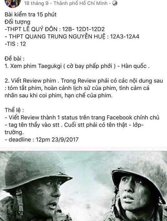 Nhiều vấn đề thời sự, đời sống khác được thầy Đăng Du đưa vào đề kiểm tra Lịch sử rất khéo léo