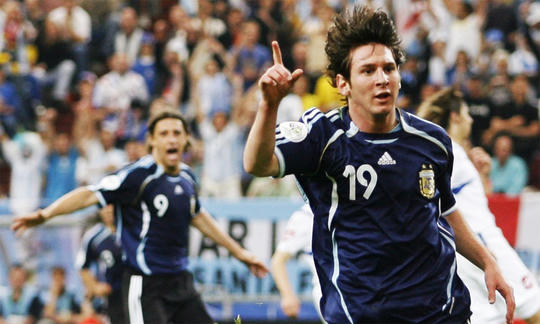 Khoảnh khắc Messi ăn mừng bàn thắng đầu tiên ở World Cup. Ảnh: Reuters