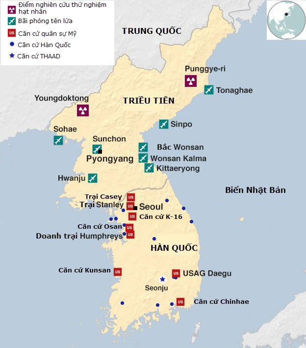 Đồ họa các lực lượng quân sự trên bán đảo Triều Tiên (Đồ họa: BBC)