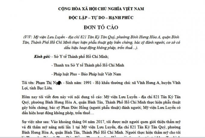 Đơn tố cáo của chị Ng.