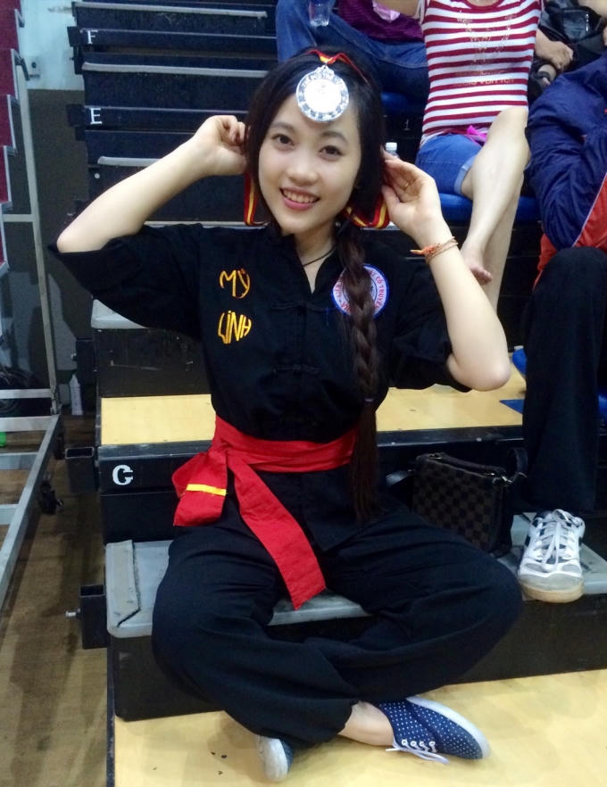 Mỹ Linh trong cuộc thi võ thành phố.