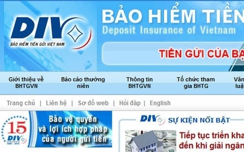 Ảnh chụp web site chính thức của Bảo hiểm tiền gửi Việt Nam.