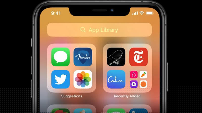 App Library sẽ tự động sắp xếp, gom ứng dụng cùng chủ đề, bạn không cần mất công phân loại như trước nữa. Bên trên là thanh tìm kiếm nhanh. 