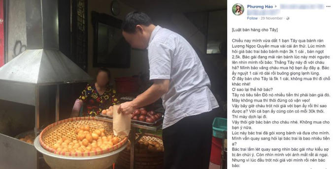 “Luật bán hàng cho Tây” ở phố cổ được chia sẻ trên mạng xã hội. Ảnh Facebook Phương Hảo.