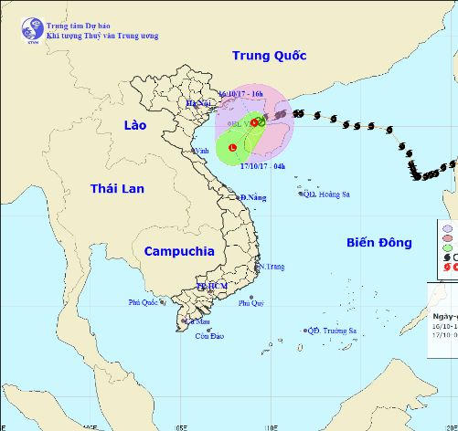 Vị trí, hướng đi của vùng áp thấp. Ảnh: nchmf.gov.vn