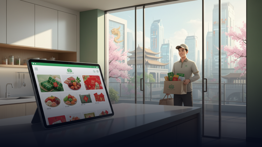Việc mua sắm trực tuyến phát triển giúp người nội trợ giảm bớt áp lực chợ búa, dành nhiều thời gian hơn để thực sự nghỉ ngơi và tận hưởng không khí lễ hội. (Ảnh: Phạm Duy)