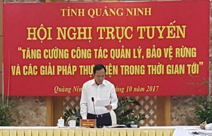 Đồng chí Đặng Huy Hậu báo cáo với Chính phủ về công tác quản lý, phát triển rừng của tỉnh Quảng Ninh.