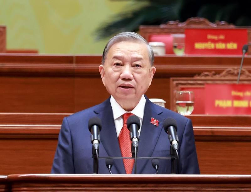 Tổng Bí thư Tô Lâm thay mặt Ban Chấp hành Trung ương Đảng khóa XIV phát biểu ý kiến tại Phiên bế mạc Đại hội.
