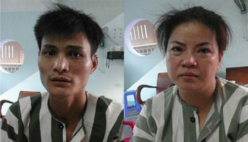 Đối tượng Vũ Văn Tiến và Võ Thị Kim Phượng tại cơ quan công an.
