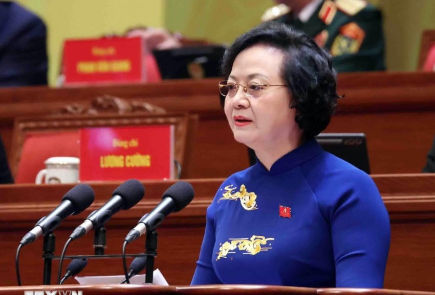 Đồng chí Phạm Thị Thanh Trà, Ủy viên Trung ương Đảng, Ủy viên Ban Thường vụ Đảng ủy Chính phủ, Phó Thủ tướng Chính phủ, tham luận về vấn đề: Xây dựng Chính phủ “Kiến tạo phát triển, liêm chính, hành động quyết liệt, phục vụ Nhân dân." (Ảnh: TTXVN)
