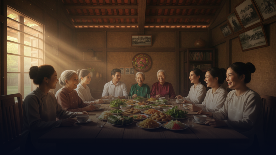 Là dịp để nhìn lại những nếp nhăn trên trán mẹ, mái tóc bạc của cha, để thấy trân trọng hơn những giây phút còn được ở bên đấng sinh thành. (Ảnh: Phạm Duy)