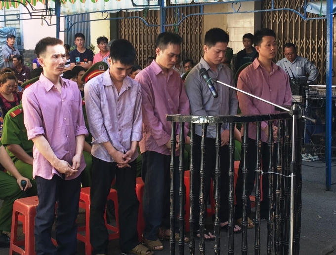 Các bị cáo tại phiên tòa sơ thẩm.