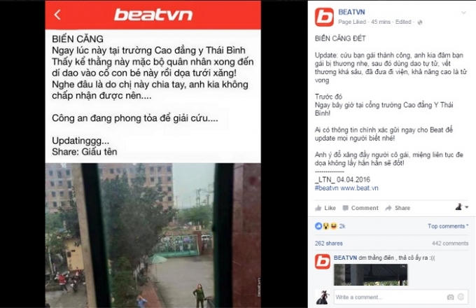 Trang Fanpage chia sẻ thông tin sự việc.