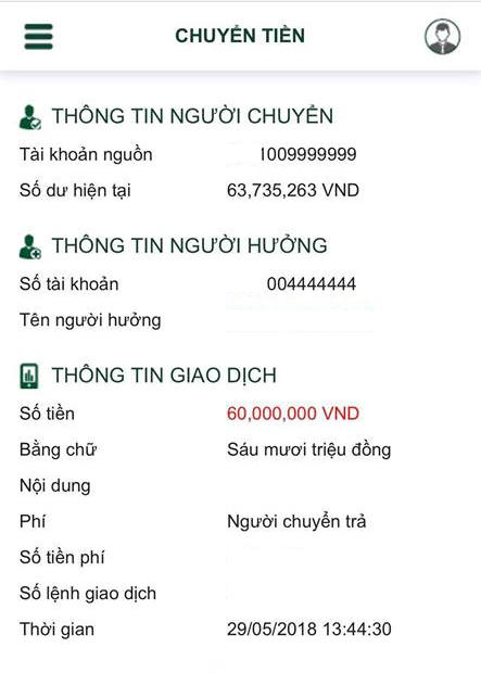 Hai số tài khoản VIP giao dịch cho nhau.