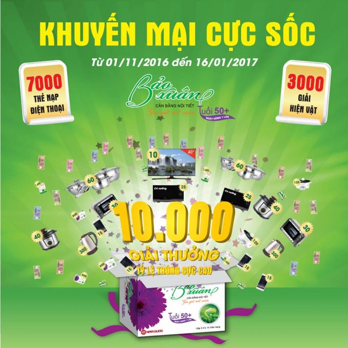 10.000 giải thưởng đang chờ đón quý khách hàng Bảo Xuân 50+.