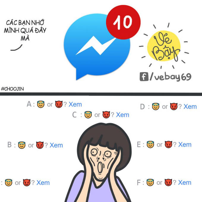 Phác họa cộng đồng mạng sử dụng Facebook Messenger lúc này (Nguồn: Vẽ Bậy)