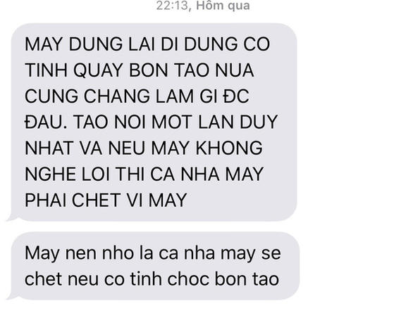 Nội dung tin nhắn đe dọa.
