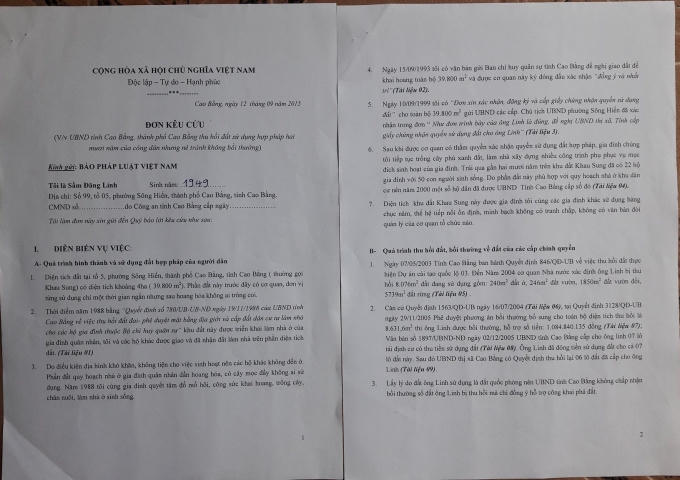 Đơn phản ánh của ông Sầm Đăng Linh gửi tới tòa soạn.