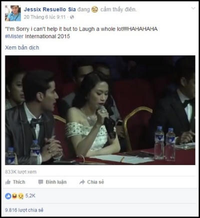 Status của một khán giả người Philippines nói về cuộc thi do Thu Vũ làm BGK. Ảnh: internet.