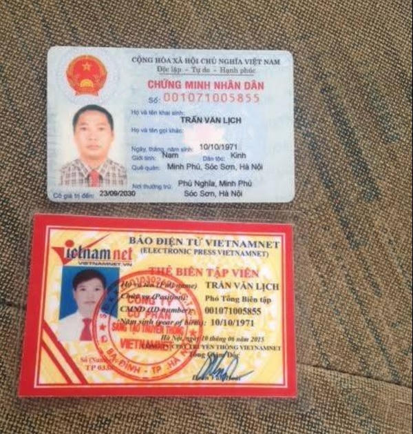 Thẻ biên tập viên mang tên Trần Văn Lịch.