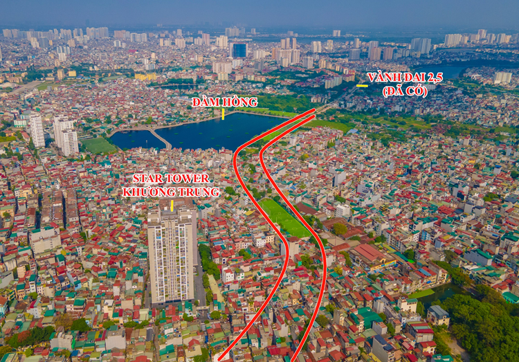 Dự án đầu tư xây dựng đường Vành đai 2,5 đoạn từ Nguyễn Trãi (Quốc lộ 6) đến Đầm Hồng có chiều dài 1.520m. (Ảnh: khuongdinh.hanoi.gov.vn)