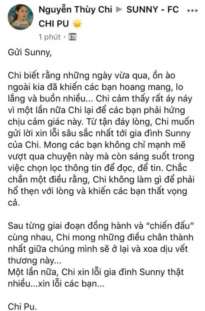 Chipu gửi tâm thư xin lỗi tới FC của mình