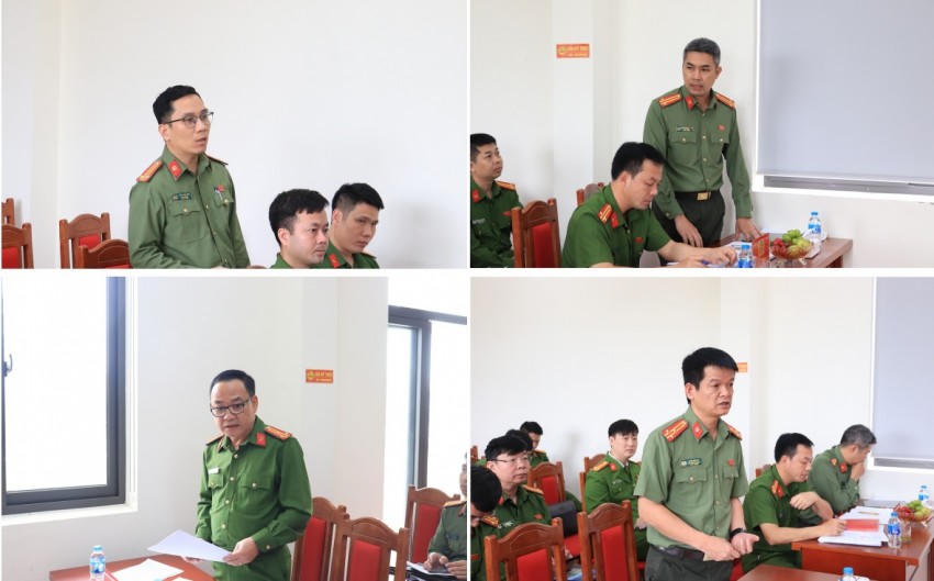Đại diện các phòng nghiệp vụ thuộc CATP báo cáo tại buổi làm việc.
