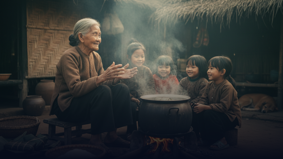 Trẻ con háo hức chờ đợi những chiếc bánh nhỏ xíu được gói riêng cho mình. (Ảnh: Phạm Duy)