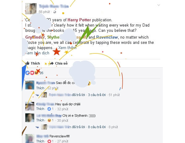 Tính năng chào mừng mới đã được Facebook cho ra mắt hôm nay để chào mừng 20 năm ra đời Harry Potter trên toàn thế giới.