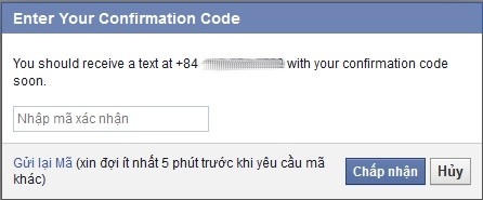 Nhập mã xác nhận từ tin nhắn điện thoại.