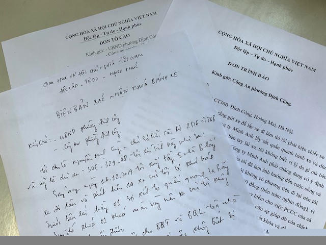 Biên bản về việc một số xe bị khóa bánh.