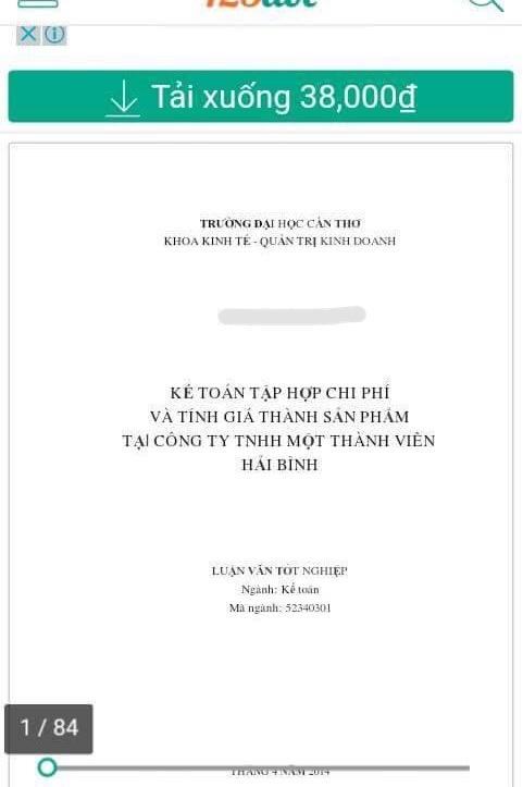 Một luật văn tốt nghiệp của sinh viên tốt nghiệp năm 2014 của trường ĐH Cần Thơ được rao bán