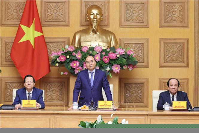 Thủ tướng Nguyễn Xuân Phúc phát biểu tại buổi gặp mặt. Ảnh: Thống Nhất/TTXVN