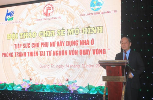Ông Phan Diễn, Chủ tịch Hội đồng quản lý Quỹ Hỗ trợ phòng tránh thiên tai miền Trung phát biểu tại hội thảo