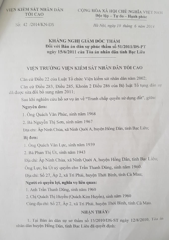 Kháng nghị giám đốc thẩm của Viện KSND Tối cao.
