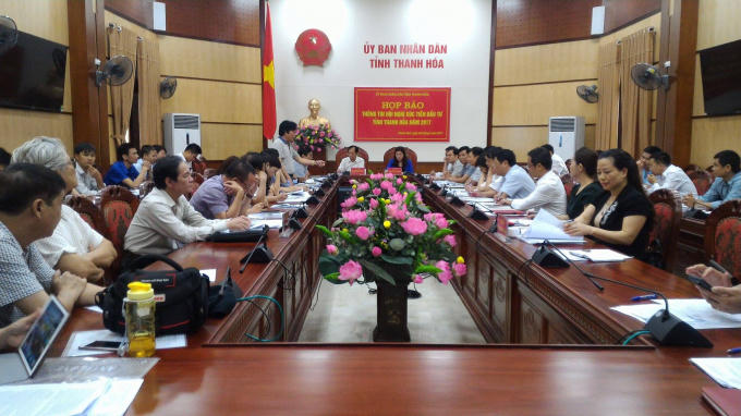 Họp báo thông tin về chuẩn bị cho Hội nghị xúc tiến đầu tư tỉnh Thanh Hóa năm 2017. (Ảnh: A.Thắng)