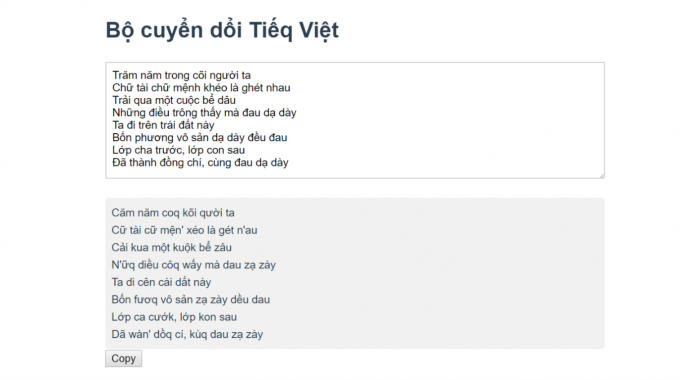 Để thử tính năng này, bạn đọc có thể truy cập đường link tại đây hoặc thao tác https://tieqviet.surge.sh/ là có thể thử vài dòng chữ mà mình mong muốn.